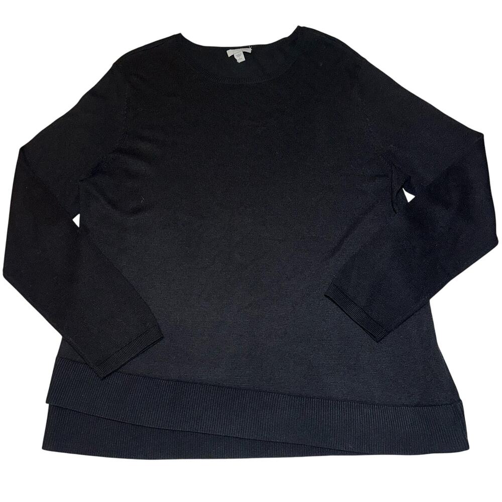 J Jill Sweater Women Large Petite Black Long Sleeve Hi Low Hem  Pullover